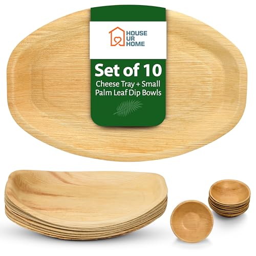 Oval Disposable Charcuterie Boards with Small Dip Bowls – Set of 10 – 16.5″ x 10.5″
