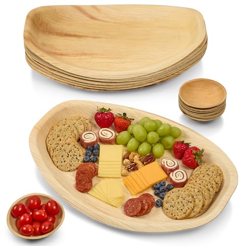 Oval Disposable Charcuterie Boards with Small Dip Bowls – Set of 10 – 16.5″ x 10.5″