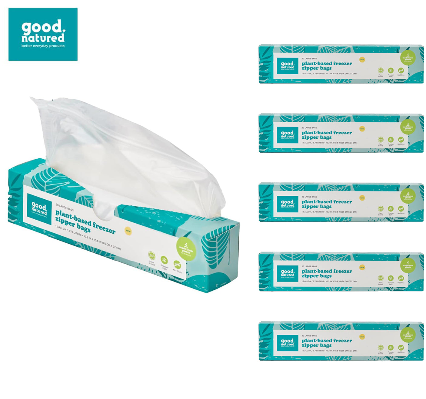 Plant-Based 1 Gallon Freezer Bags – 20pc Resealable Zipper Bags for Food Storage (Choose Qty)