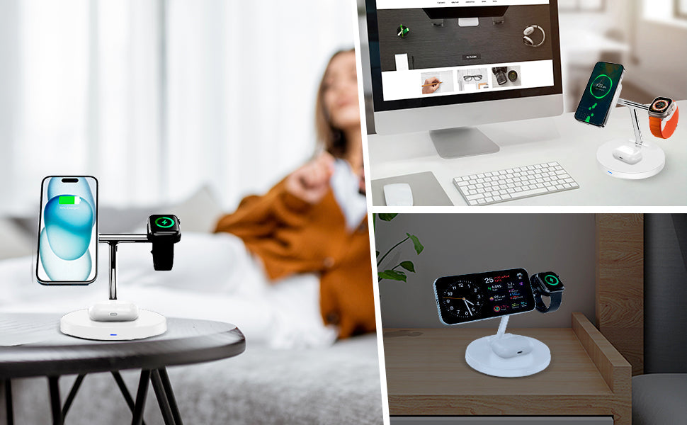 3-in-1 Magnetic Wireless Charger Stand – Fast Charging Station for iPhone, Apple Watch & AirPods (White)