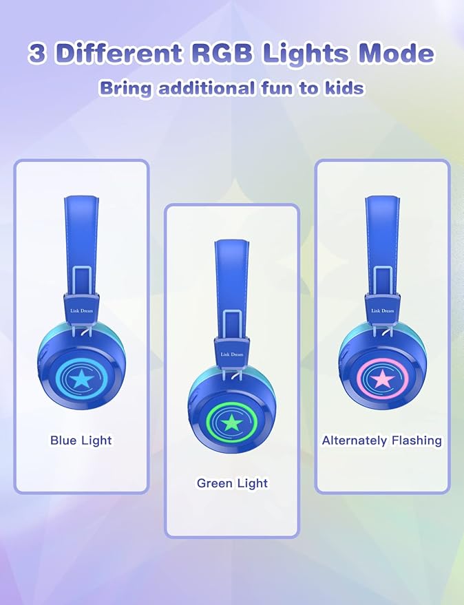 Kids Bluetooth Headphones with HD Sound, RGB Lights & 32 Hour Playtime