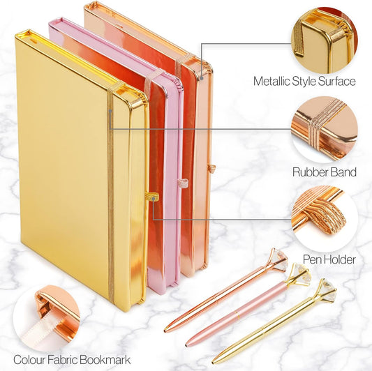 3-Pack Girls Journal Set with Pens – Hardcover Notebooks & Gift Box – 200 Pages Each