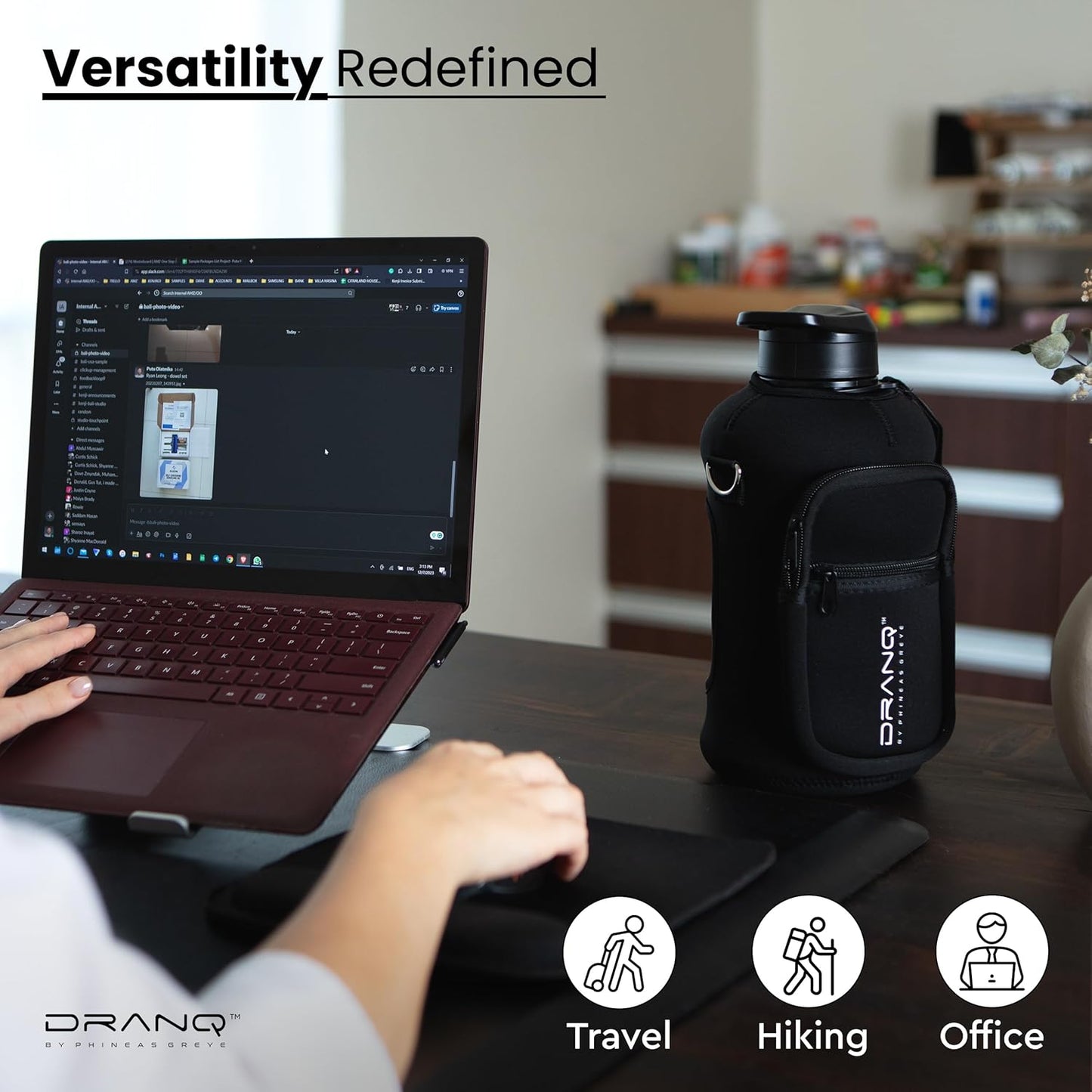 DRANQ 74oz Insulated Water Bottle with Sleeve – Half Gallon BPA-Free Jug