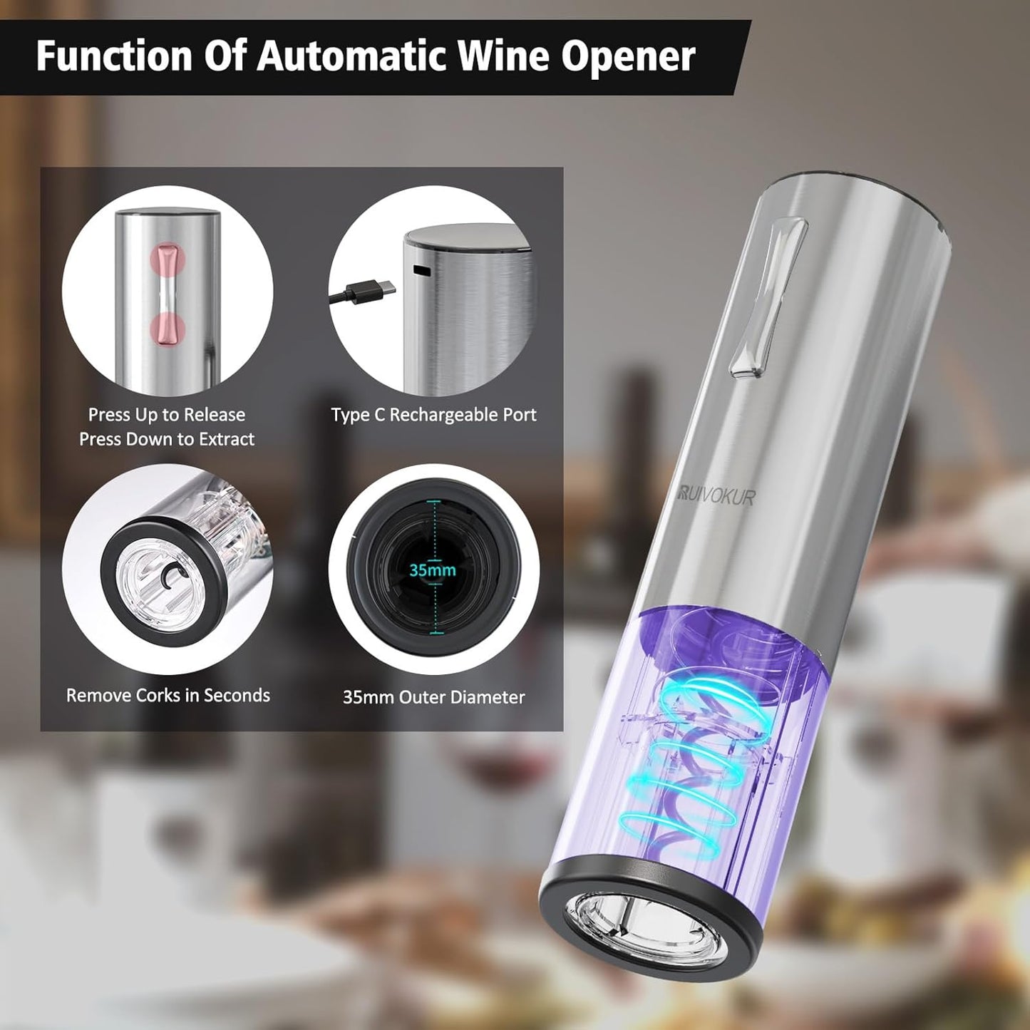 6-in-1 Electric Wine Opener Set – Rechargeable & Stainless Steel