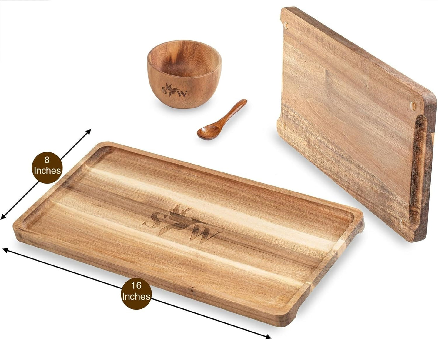 Acacia Wood Serving Tray Set – 3-Piece Eco-Friendly Gift