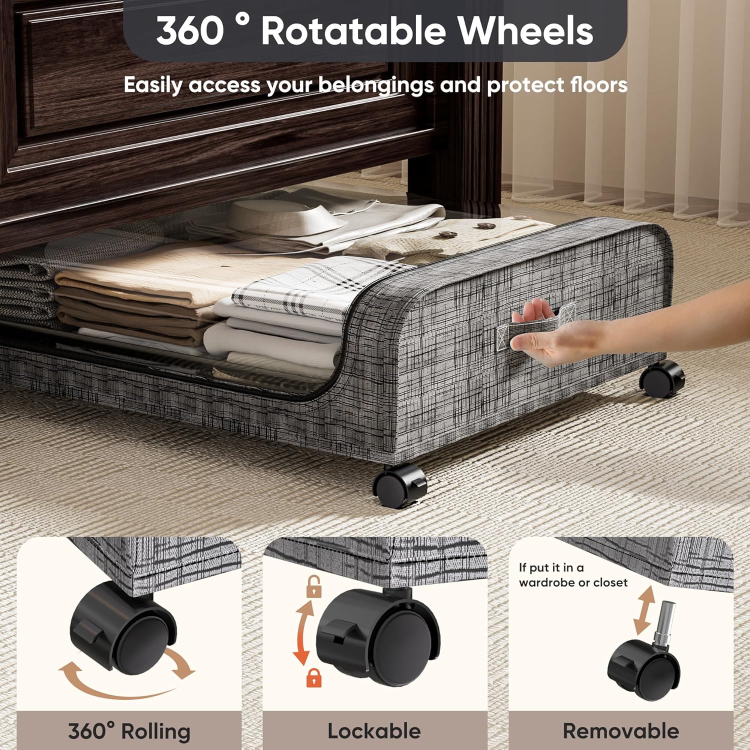 2pk Under Bed Storage with Wheels – 48L Capacity With Lid