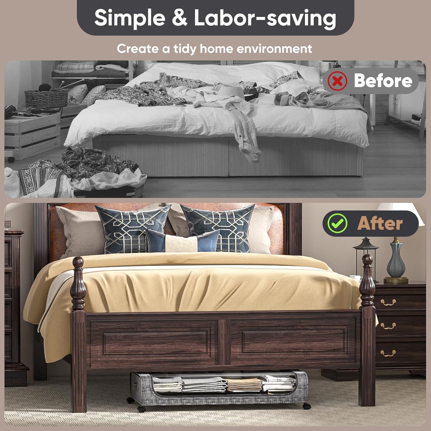 2pk Under Bed Storage with Wheels – 48L Capacity With Lid