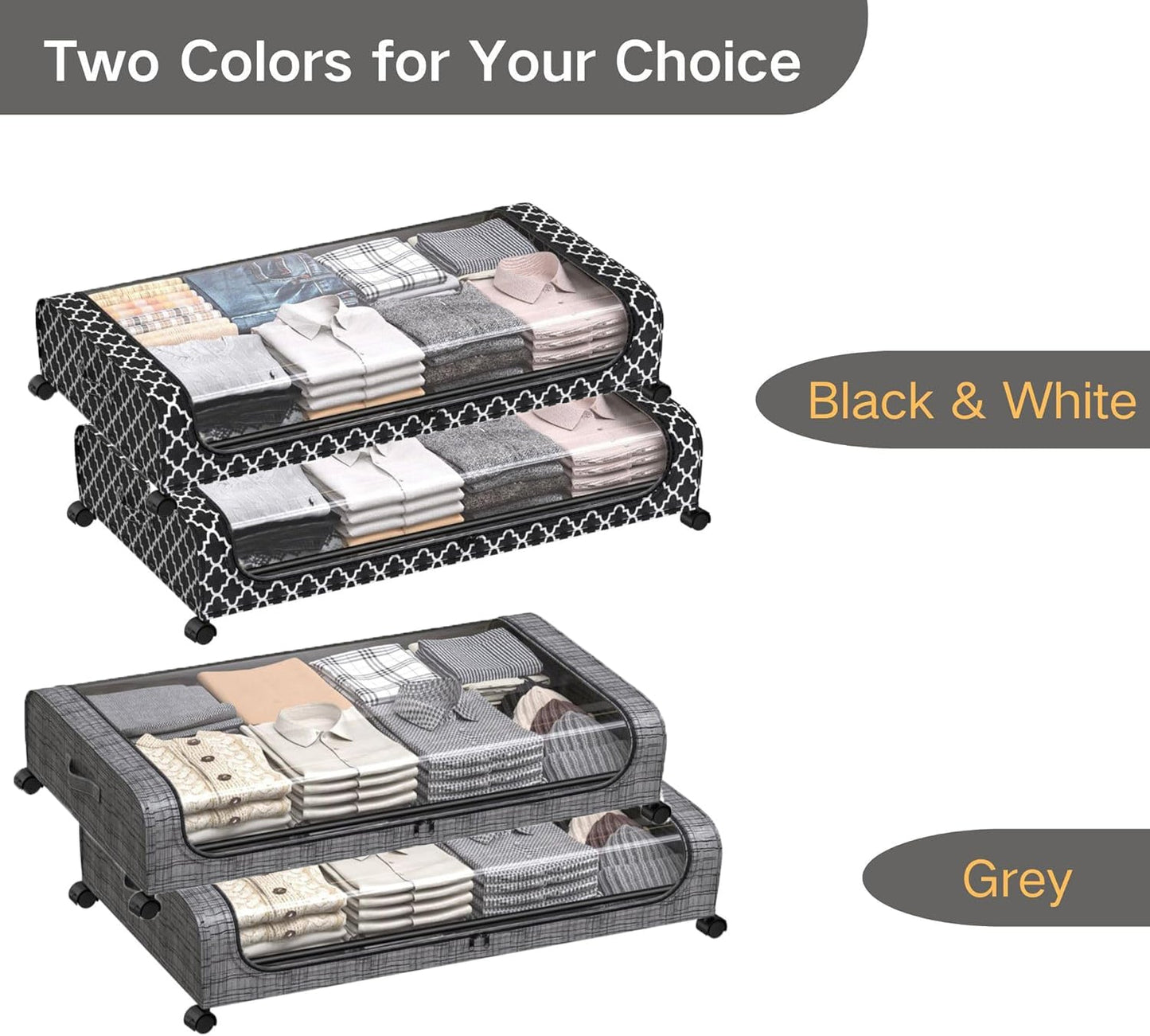 2pk Under Bed Storage with Wheels – 48L Capacity With Lid