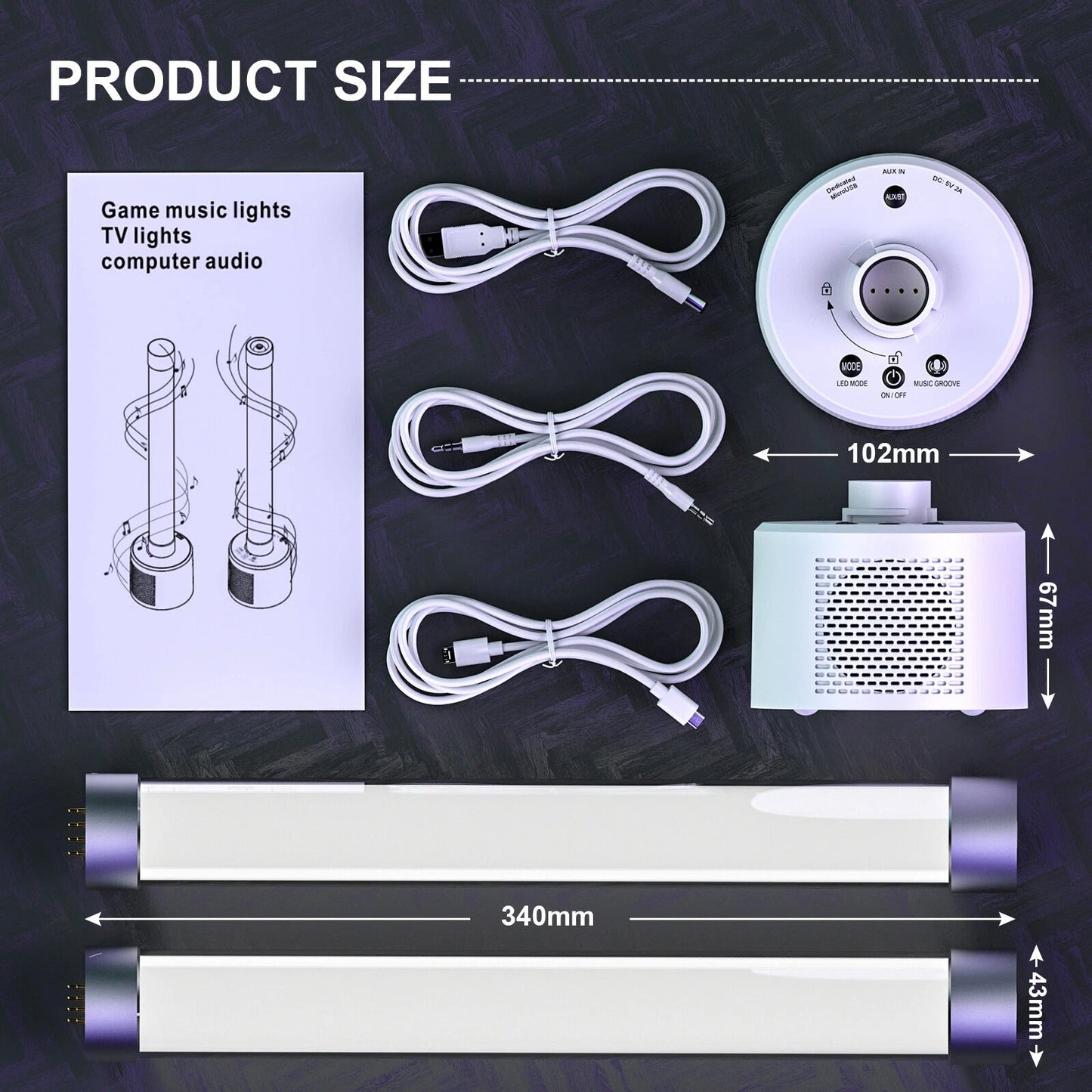 Set of 2 Bluetooth LED Light Bar with Speaker – Sync Music Reactive Ambience Lights