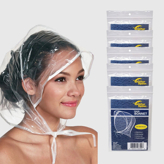 Weather Station Rain Bonnet Hat – One Size Fits All Waterproof Hair Protector - 5 Pack