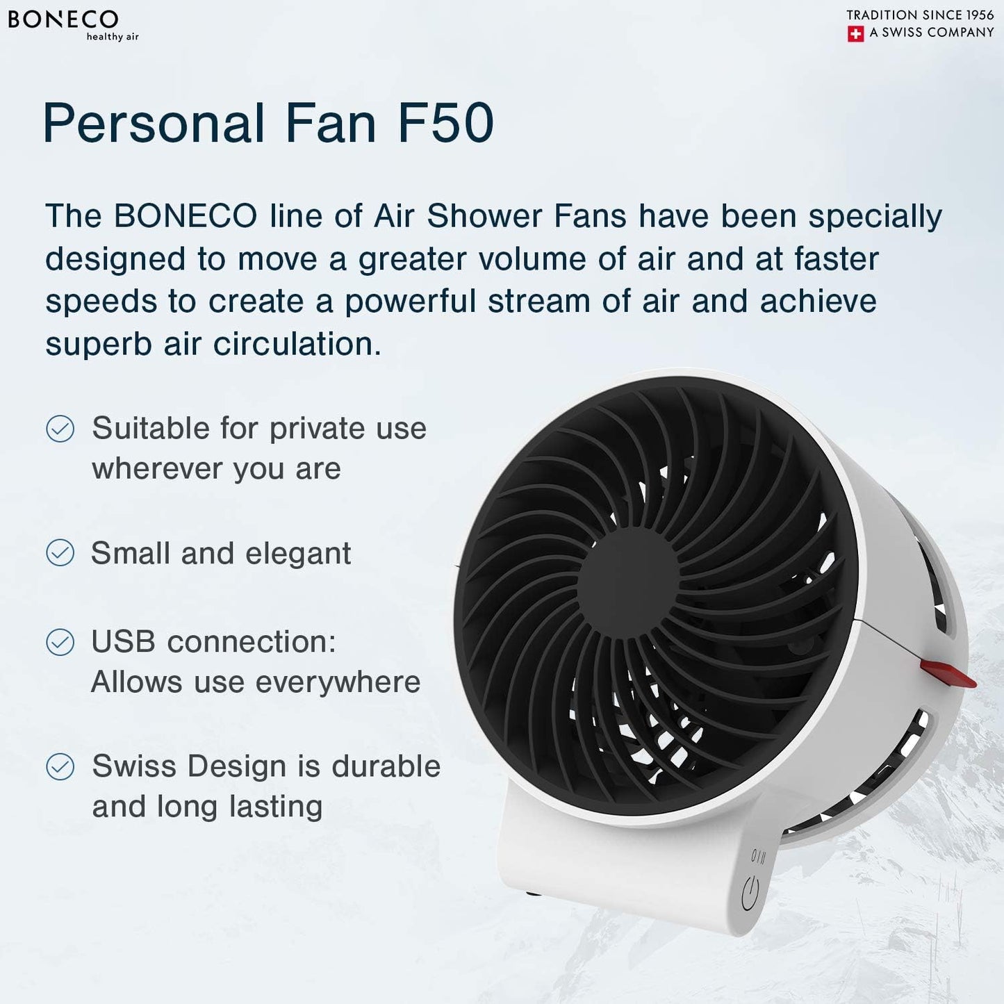 USB-C Mini Air Shower Fan – Personal Desk Fan with Touch Control & 2 Speeds