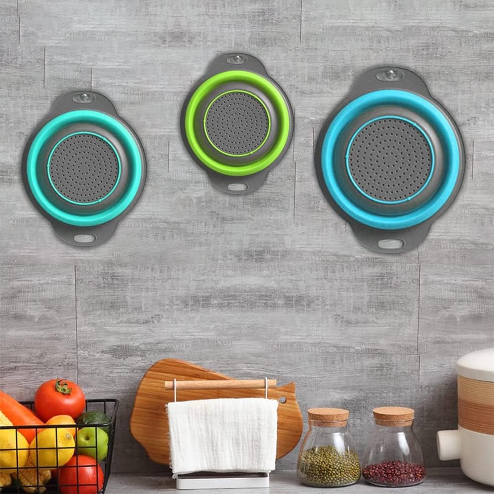 3pk Collapsible Colander Set with Handles - Space Saving Strainers