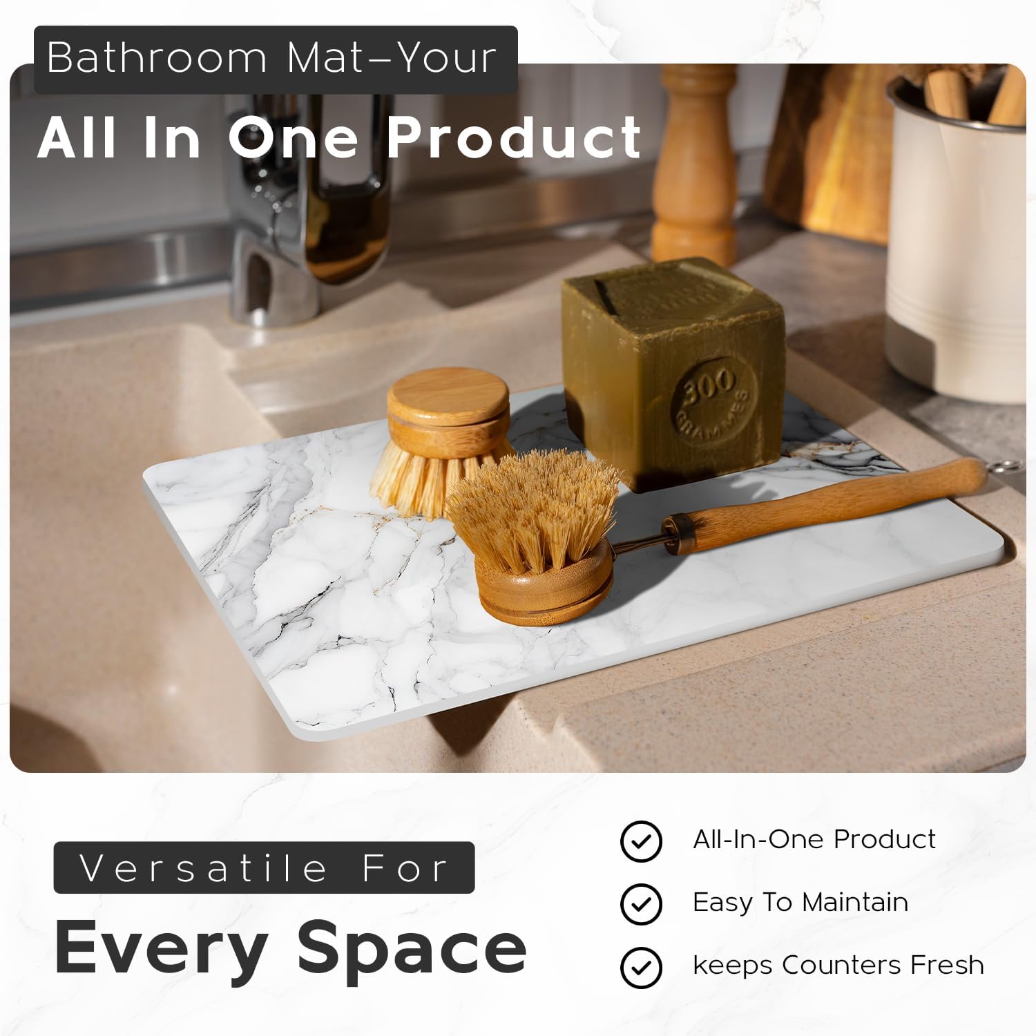 2pk Ari & Jay Stone Dish Drying Mats – Fast-Drying Kitchen Trays with Marble Finish