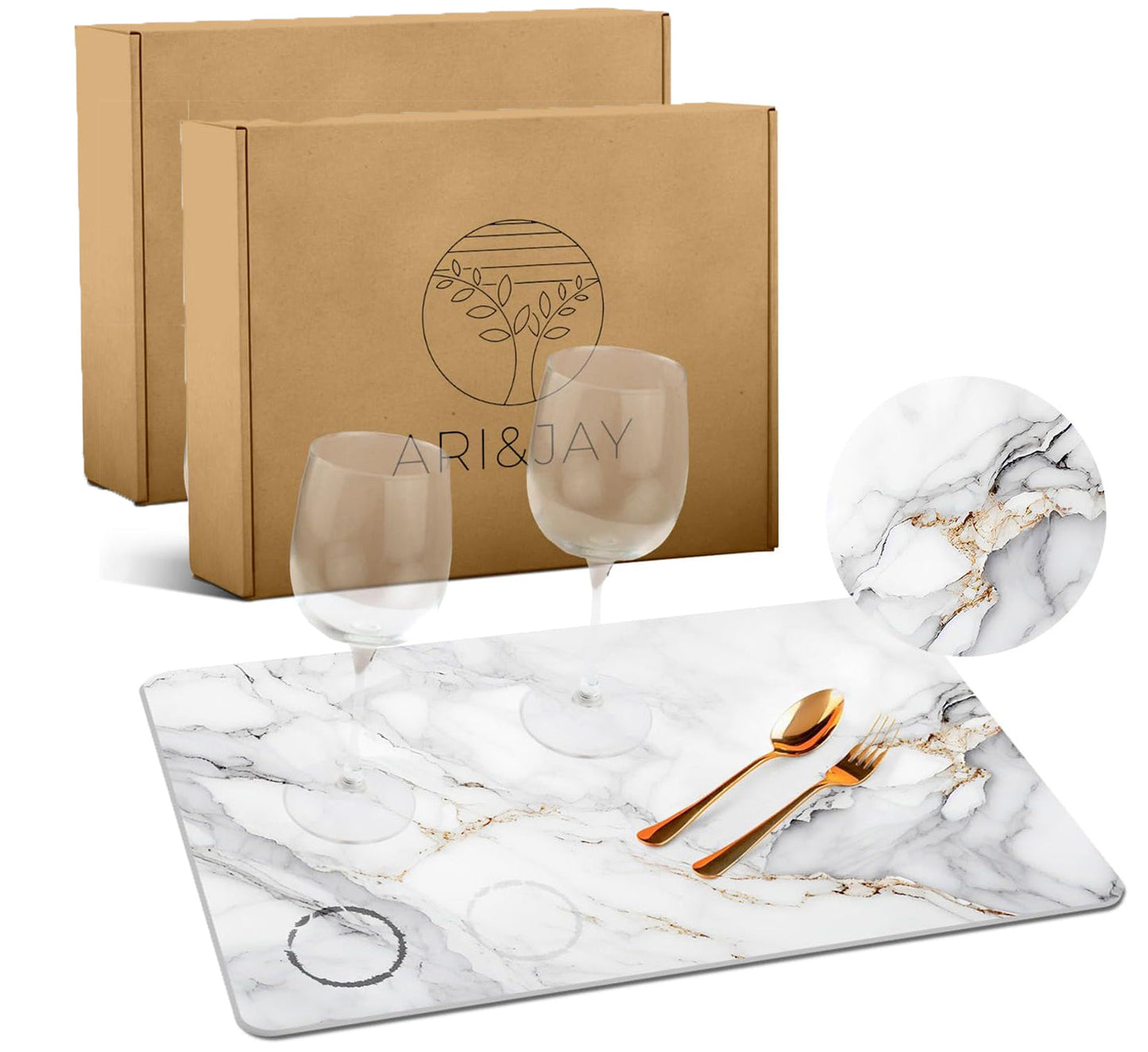 2pk Ari & Jay Stone Dish Drying Mats – Fast-Drying Kitchen Trays with Marble Finish