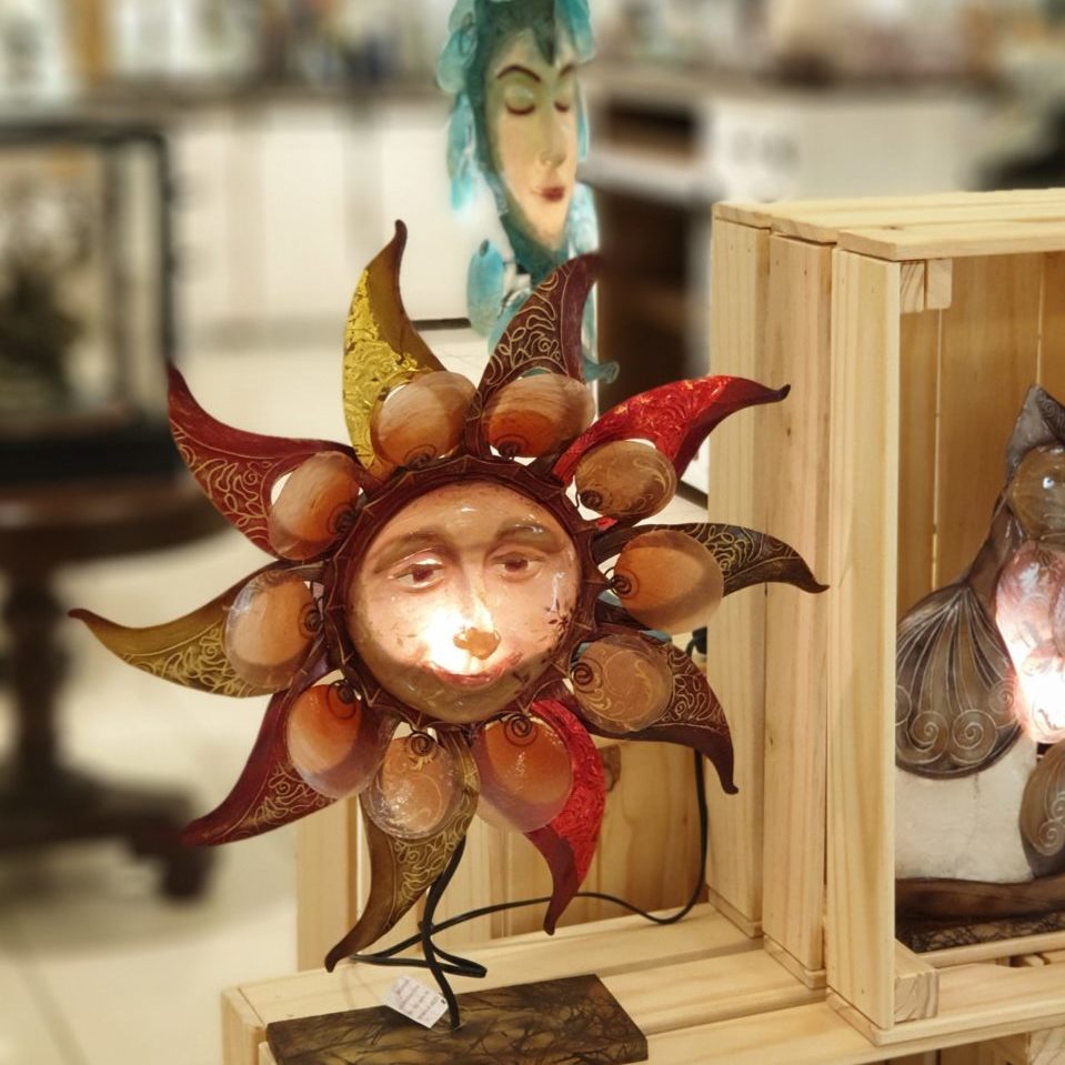 Handmade Celtic Sun Lamp – Capiz Shell & Metal Accent Light