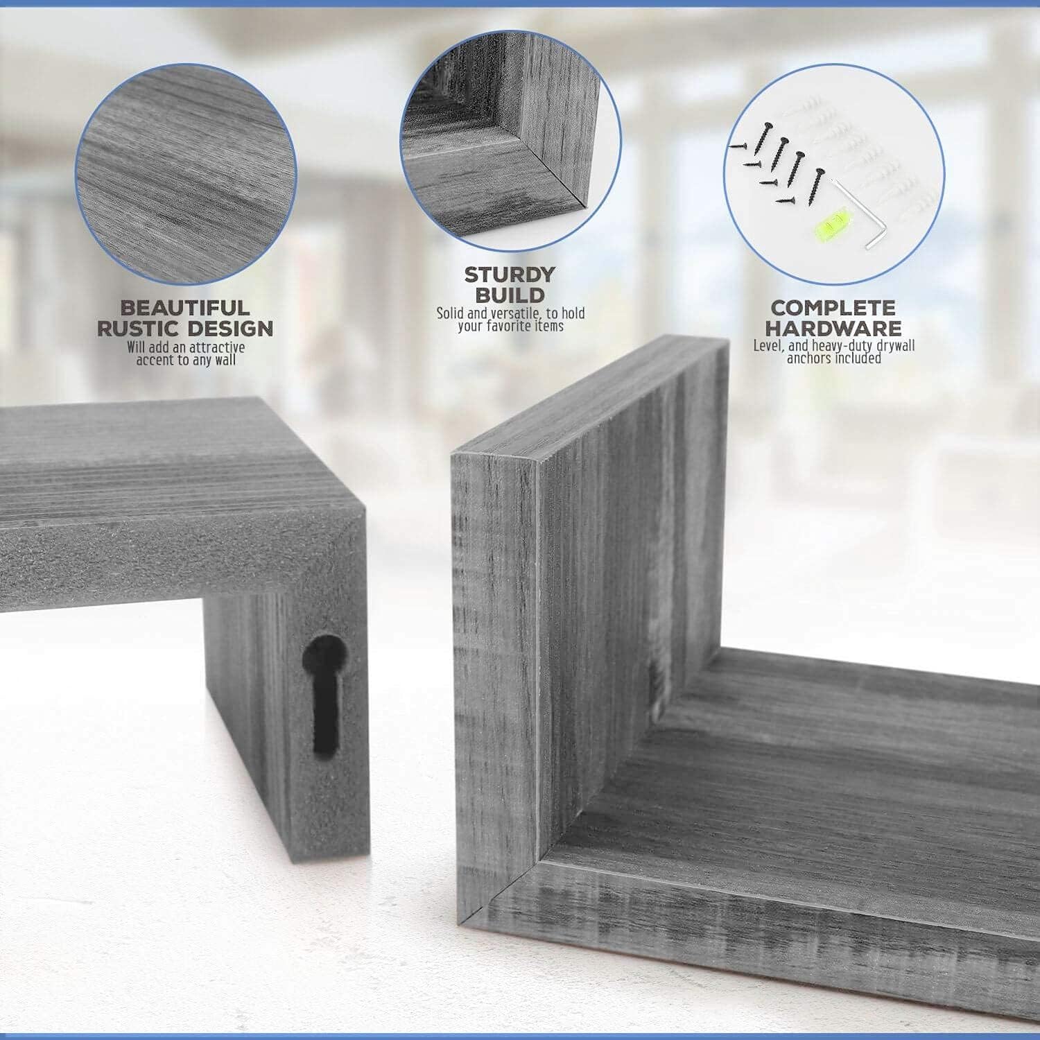 Rustic U-Shaped Floating Wall Shelves – Set of 3 | Minimalist Wood Shelves for Home & Pantry Decor