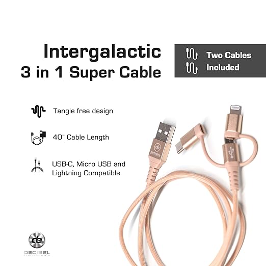 2pk 3-in-1 Tangle-Free 40" Charging Cable – Lightning, USB-A & USB-C