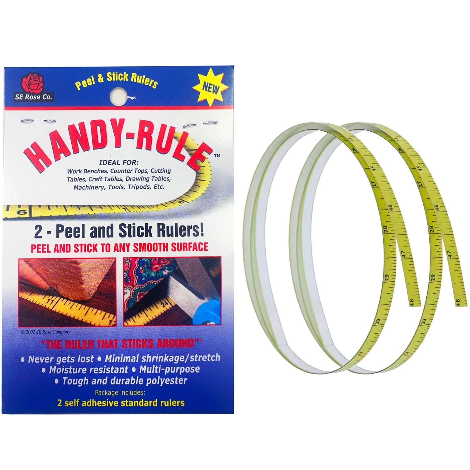 2pk Handy-Rule Peel & Stick Measuring Tape – Self Adhesive, 36" x 0.25"
