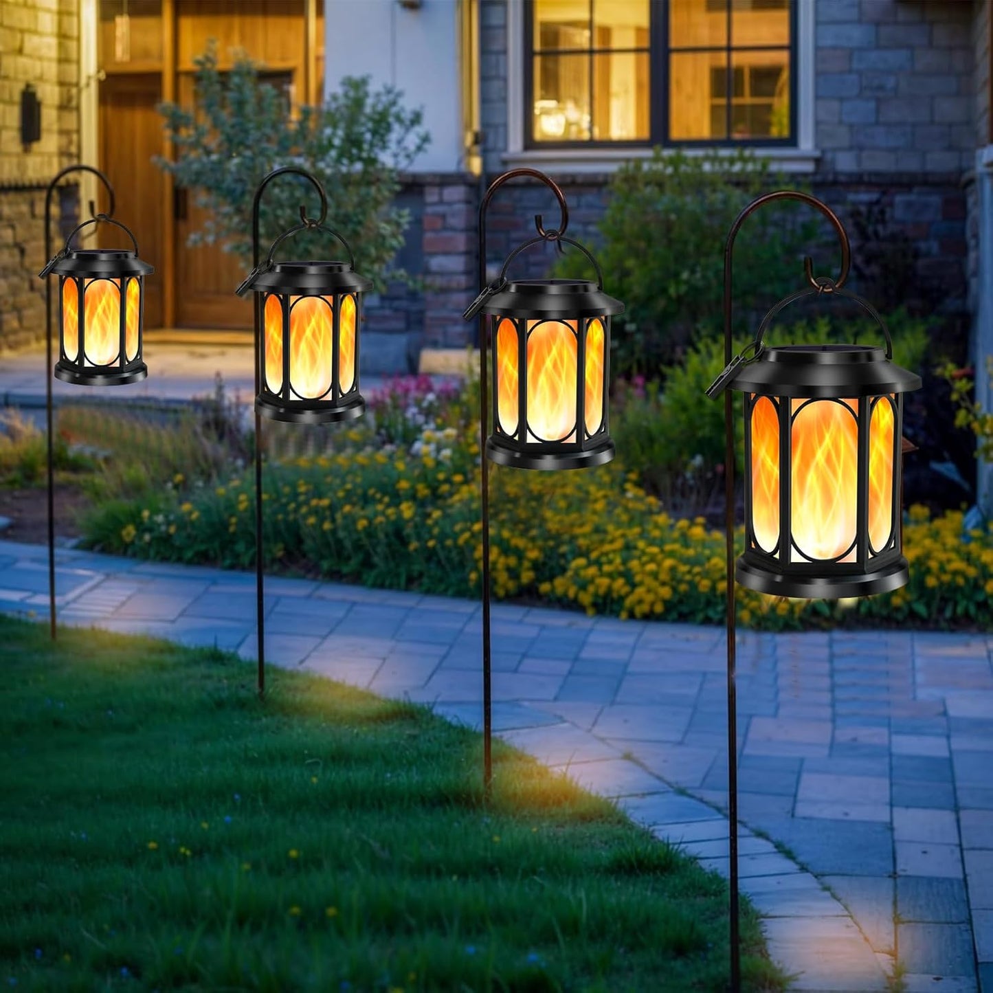 2pk Solar Outdoor Flickering Flame Lanterns – Waterproof Hanging Light for Garden & Patio