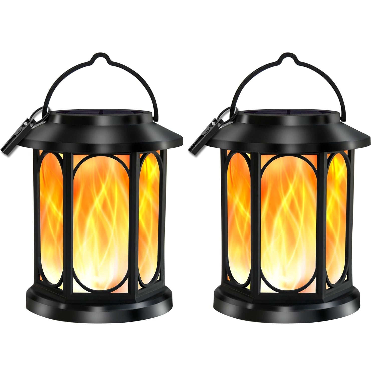 2pk Solar Outdoor Flickering Flame Lanterns – Waterproof Hanging Light for Garden & Patio