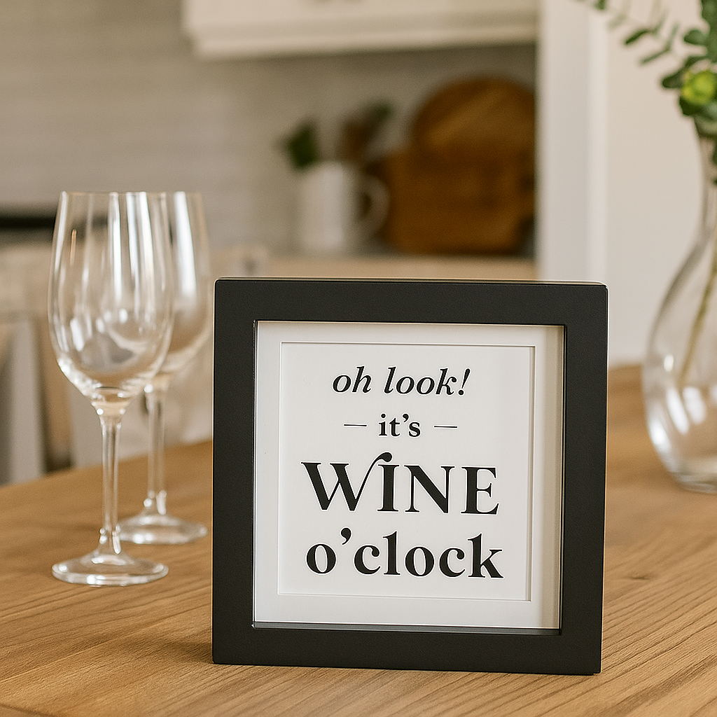 Wine O'Clock & Chocolate Quote Wood Sign – Reversible Wall Or Table Décor