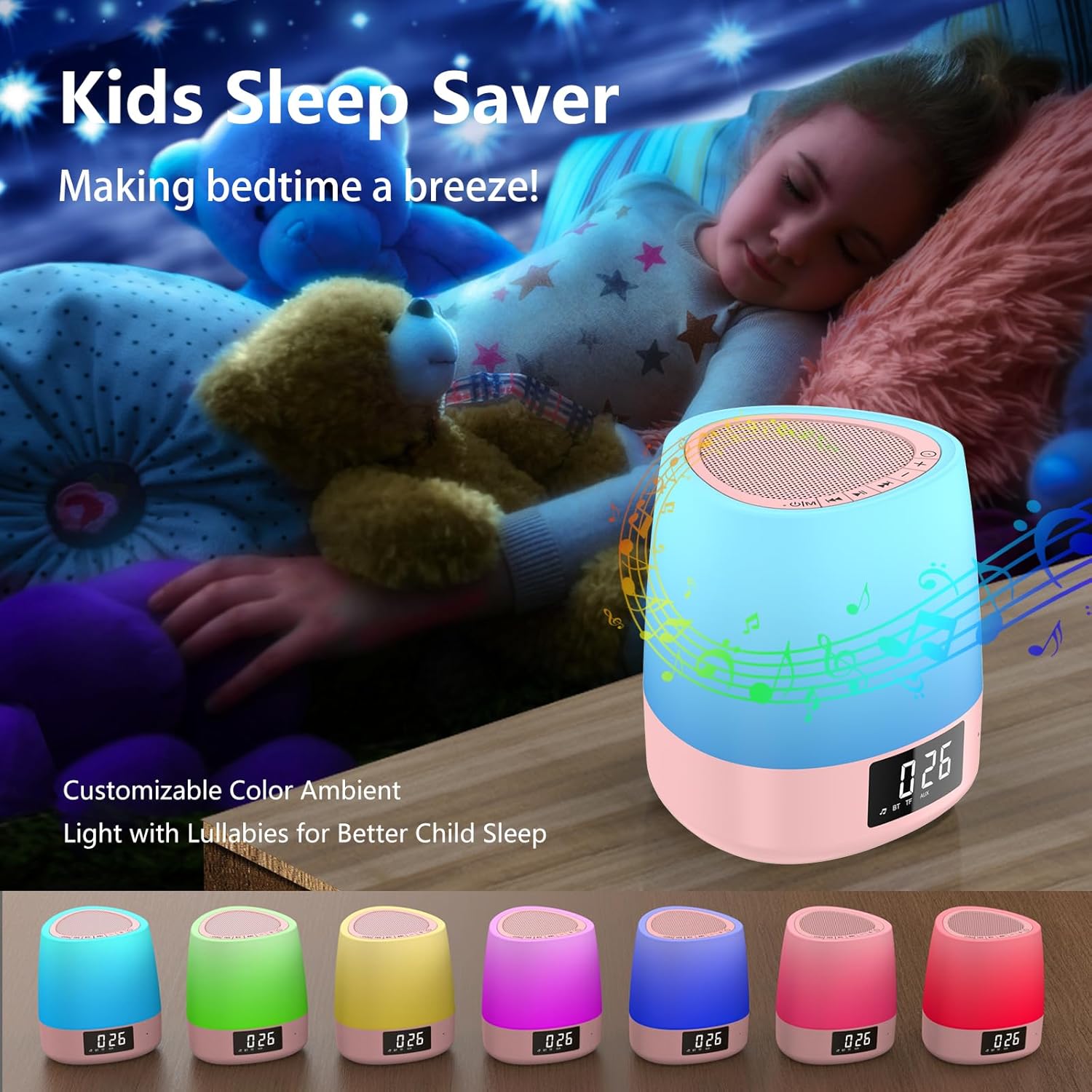 White Noise Machine with Bluetooth & Night Light – 34 Soothing Sounds, Sleep Timer