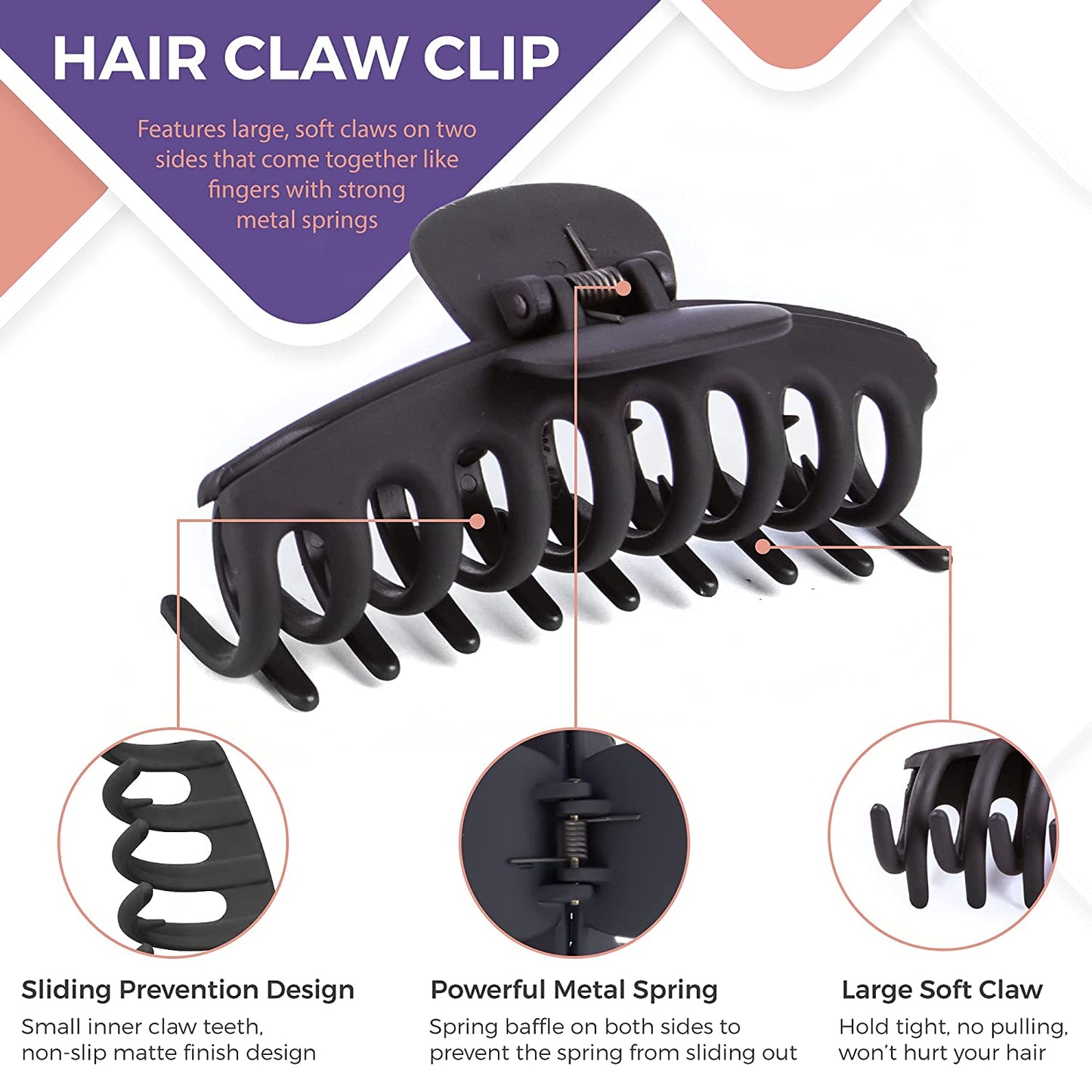 9pc Hair Claw Clips & Hair Pins Set – Non-Slip Matte Grip For All Hair Types