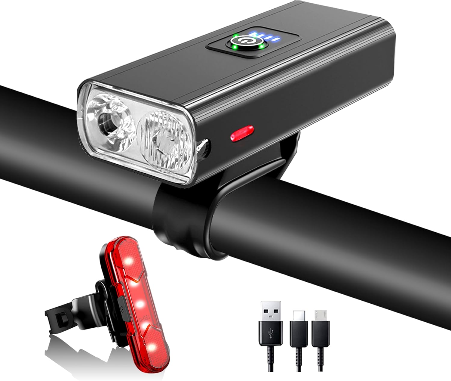1600 Lumens Bike Headlight & Taillight Set – USB Rechargeable, Waterproof, 10 Modes