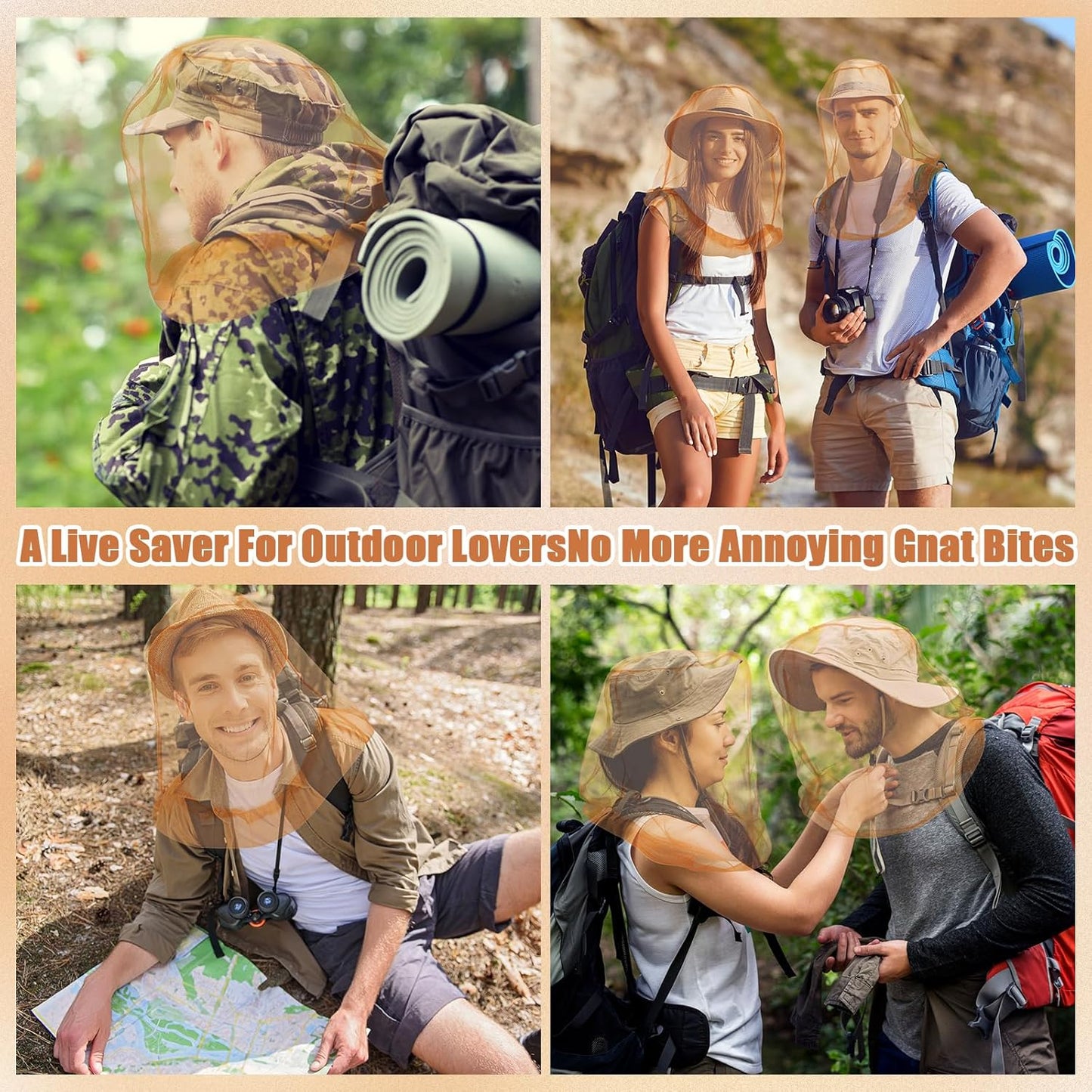 4pk Mosquito Head Net – Breathable Nylon Mesh Face & Neck Protection with Drawstring Carry Bags