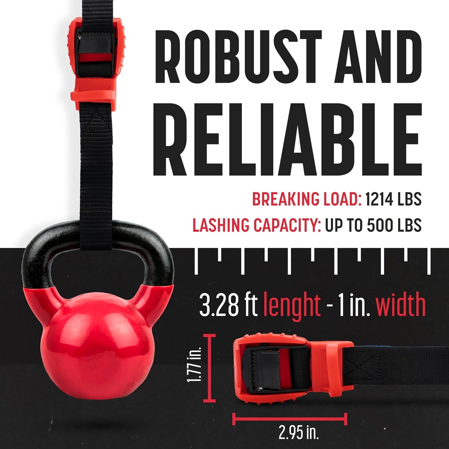 4pk Magma 1" x 3.3' Heavy-Duty Cam Buckle Lashing Straps