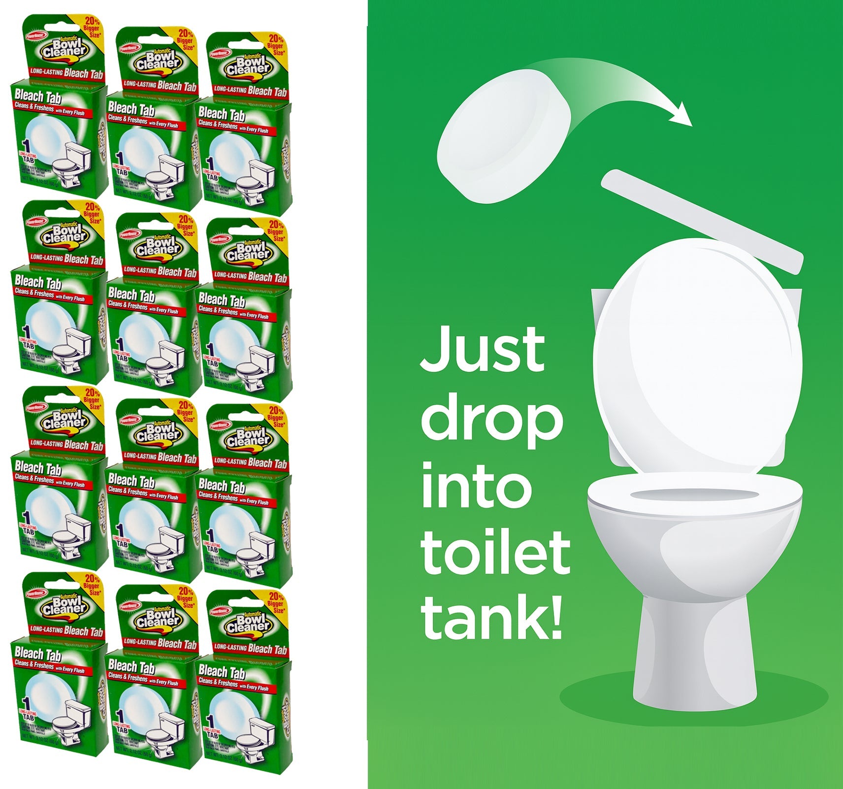 12pk PowerHouse Automatic Toilet Bowl Cleaner – Bleaches with Every Flush, Septic-Safe