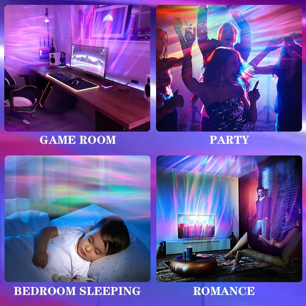 4-in-1 Northern Lights & Ocean Wave Projector – 28 Galaxy Effects, USB-C or AA Power