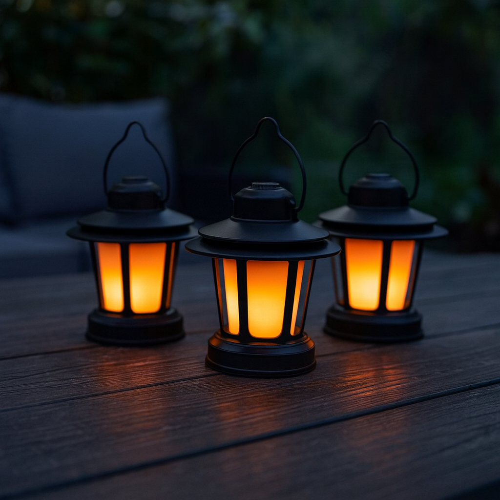 3pk Flickering Flame-LED Camping Lantern – 4.5" Portable Light, Weather-Resistant
