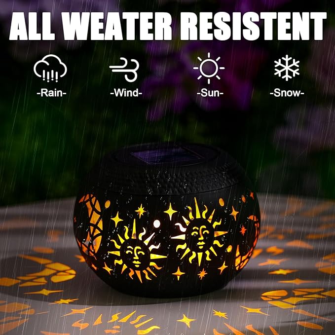 Solar Table Lantern – Waterproof with Flickering Flame Lighting