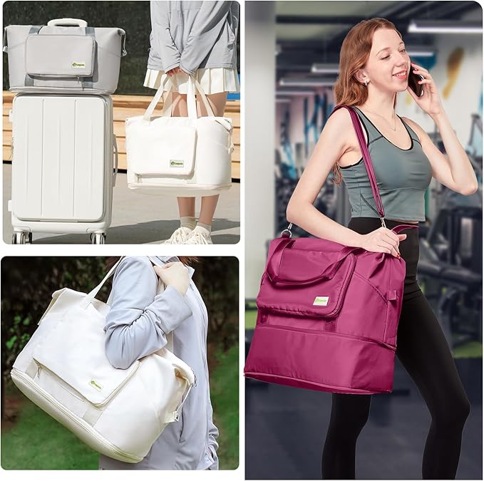 Foldable Travel Duffel Bag – Expandable Water-Resistant Weekender Tote in Wine Red