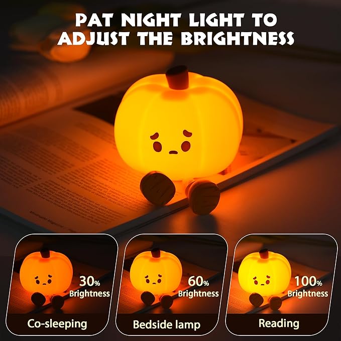 Squishy Pumpkin Bedside Lamp – Rechargeable & Dimmable Night Light