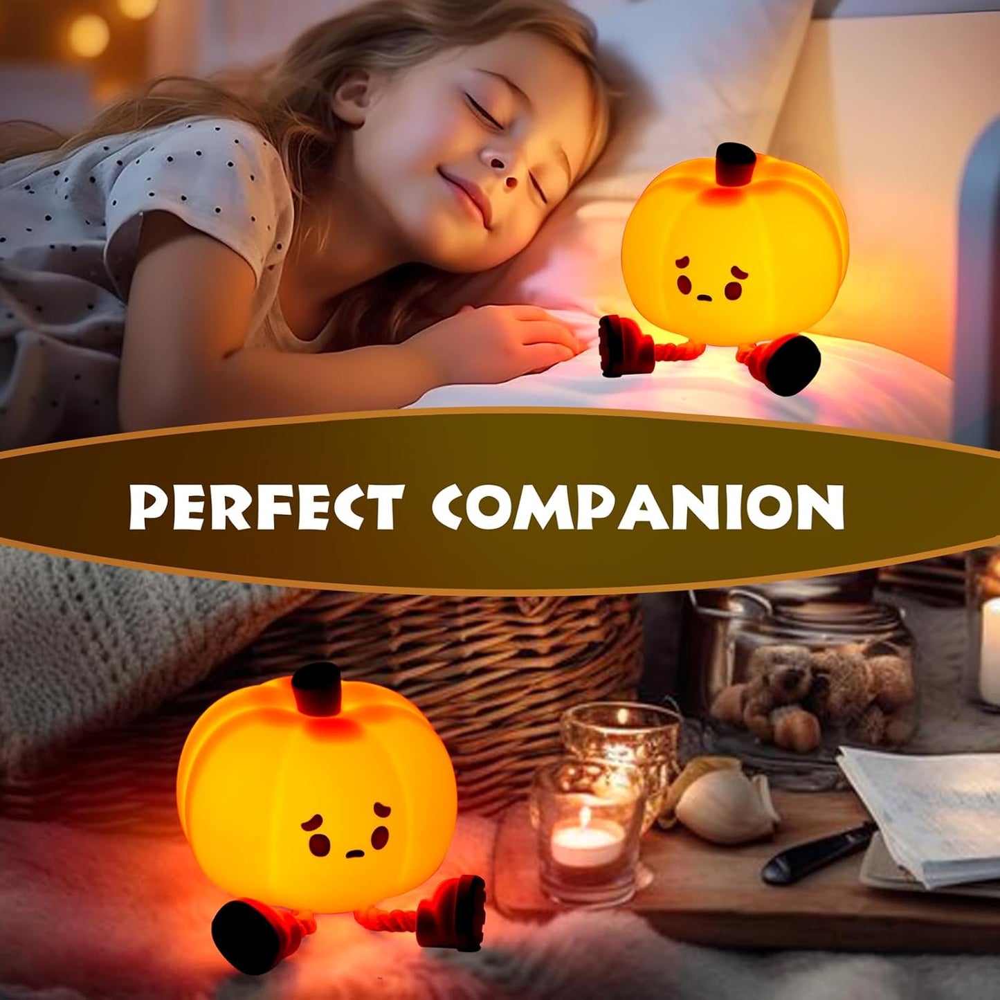 Squishy Pumpkin Bedside Lamp – Rechargeable & Dimmable Night Light