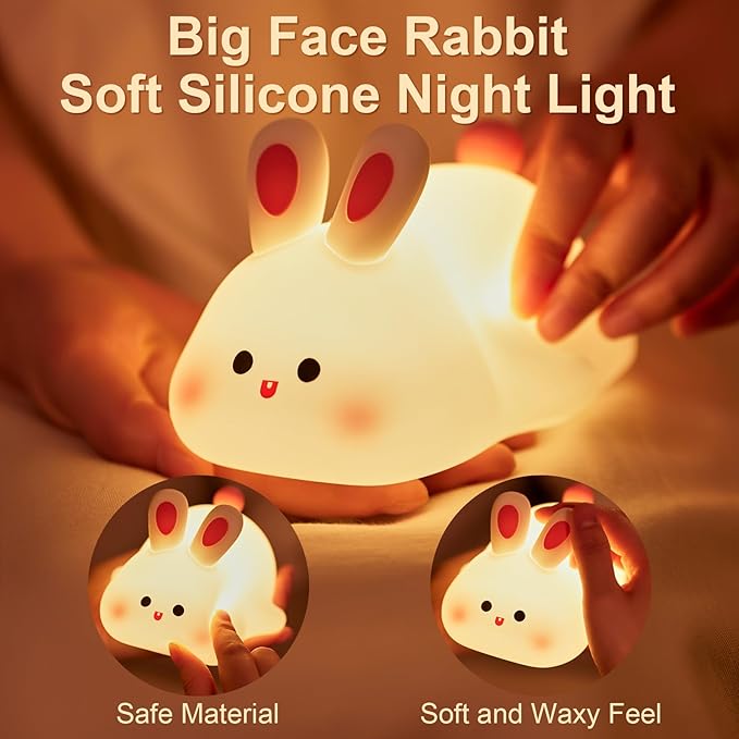Squishy Rabbit Bedside Lamp – Rechargeable Dimmable Silicone Night Light