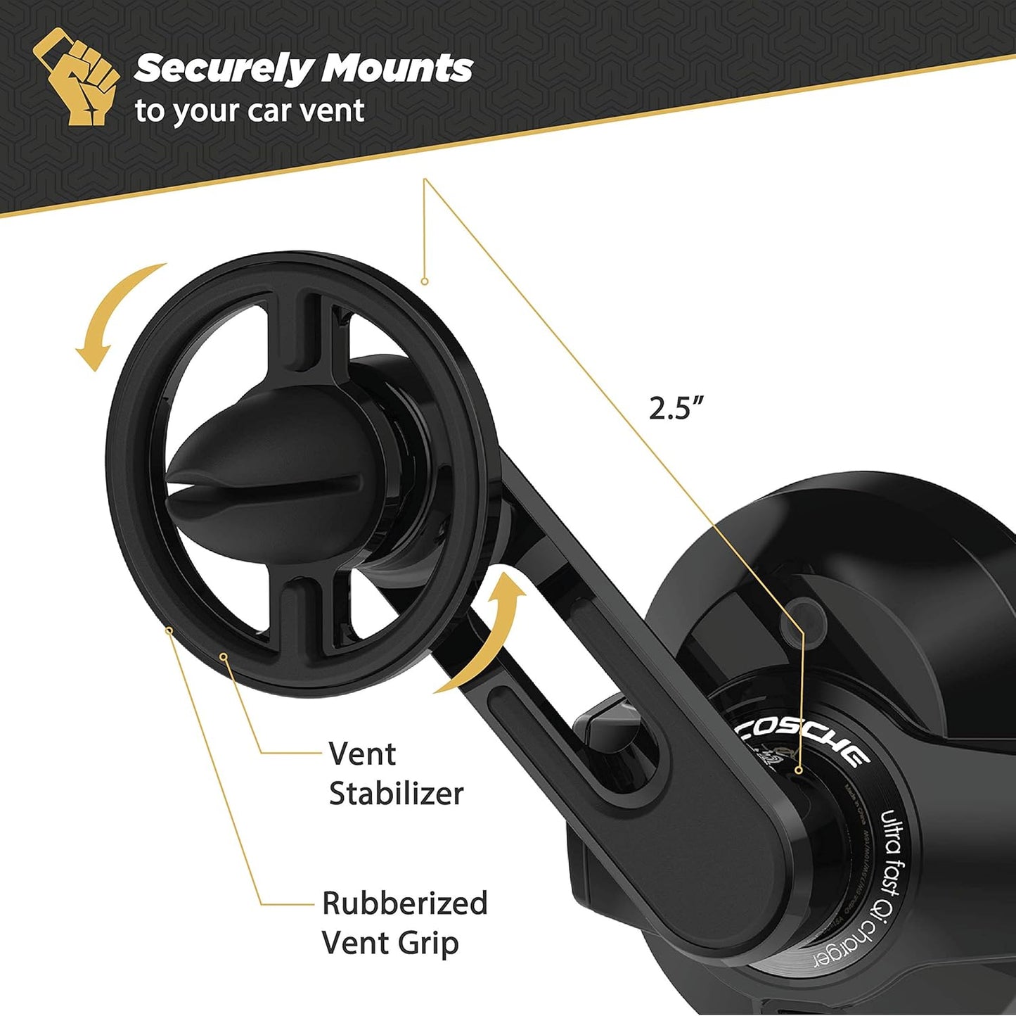 SCOSCHE MagicGrip FreeFlow Auto-Grip Wireless Charging Phone Vent Mount – Qi-Certified Fast Charger