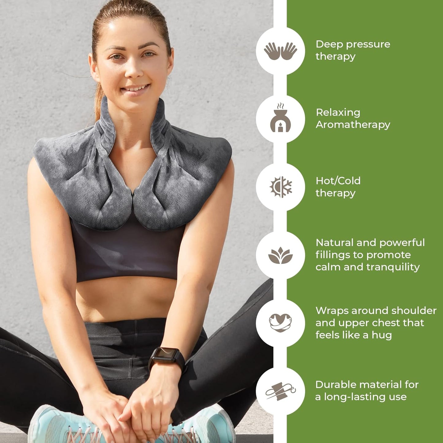 Neck & Shoulder Heating Pad – Microwaveable – Pain Relief Wrap – Grey