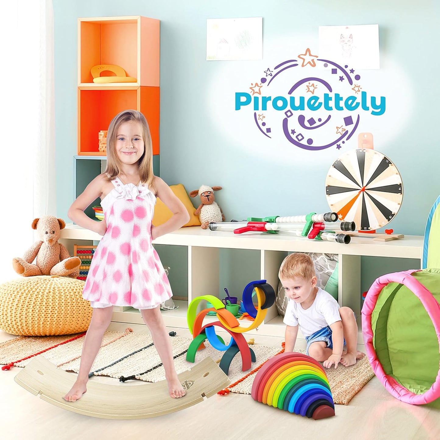12pc Pirouettely Wooden Rainbow Stacking Toy – Large Size