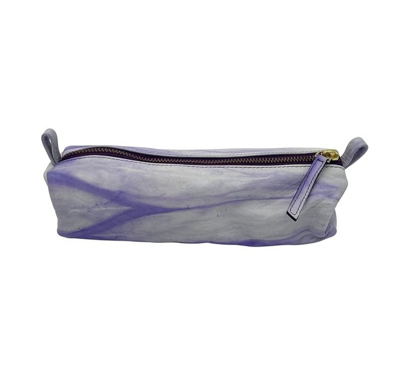 Top Grain Zippered Leather Accessory Pouch – 8.5″ x 2.75″, Purple Flow