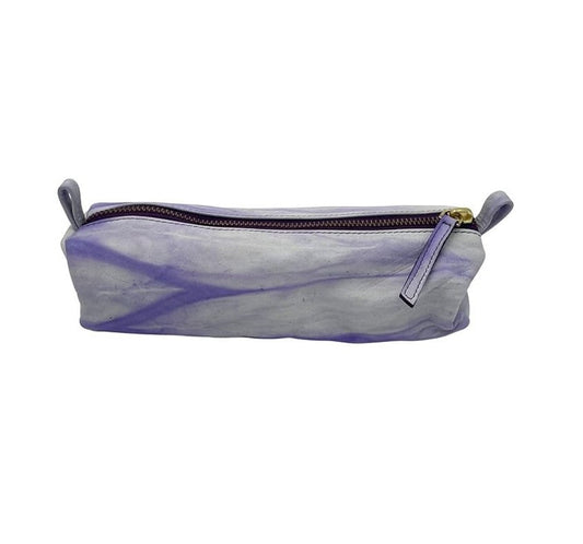 Top Grain Zippered Leather Accessory Pouch – 8.5″ x 2.75″, Purple Flow