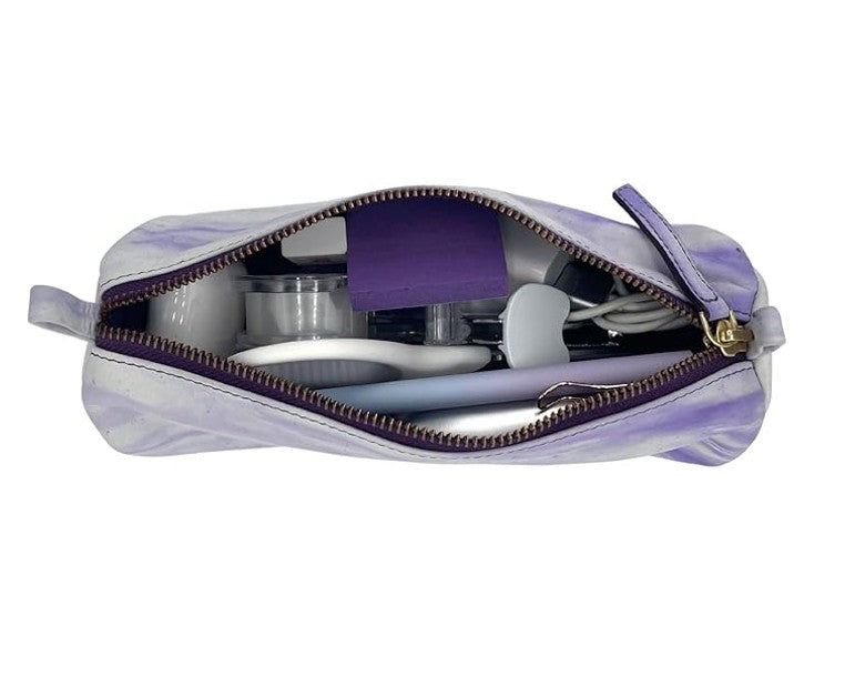 Top Grain Zippered Leather Accessory Pouch – 8.5″ x 2.75″, Purple Flow