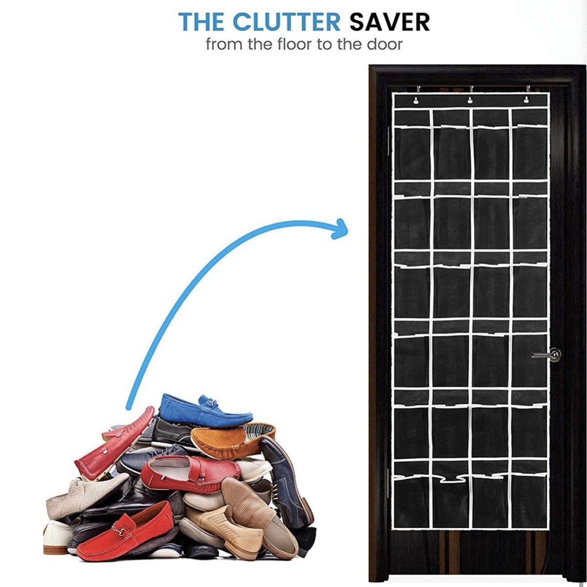 Zober 24 Pocket Over The Door Shoe Organizer w/ Chrome Hooks