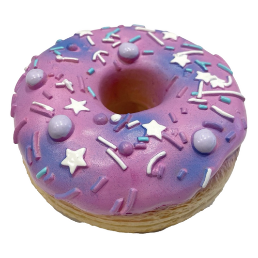 4" FouFit Purple Donut Dog Chew Toy w/ Squeaker - Non Toxic Latex