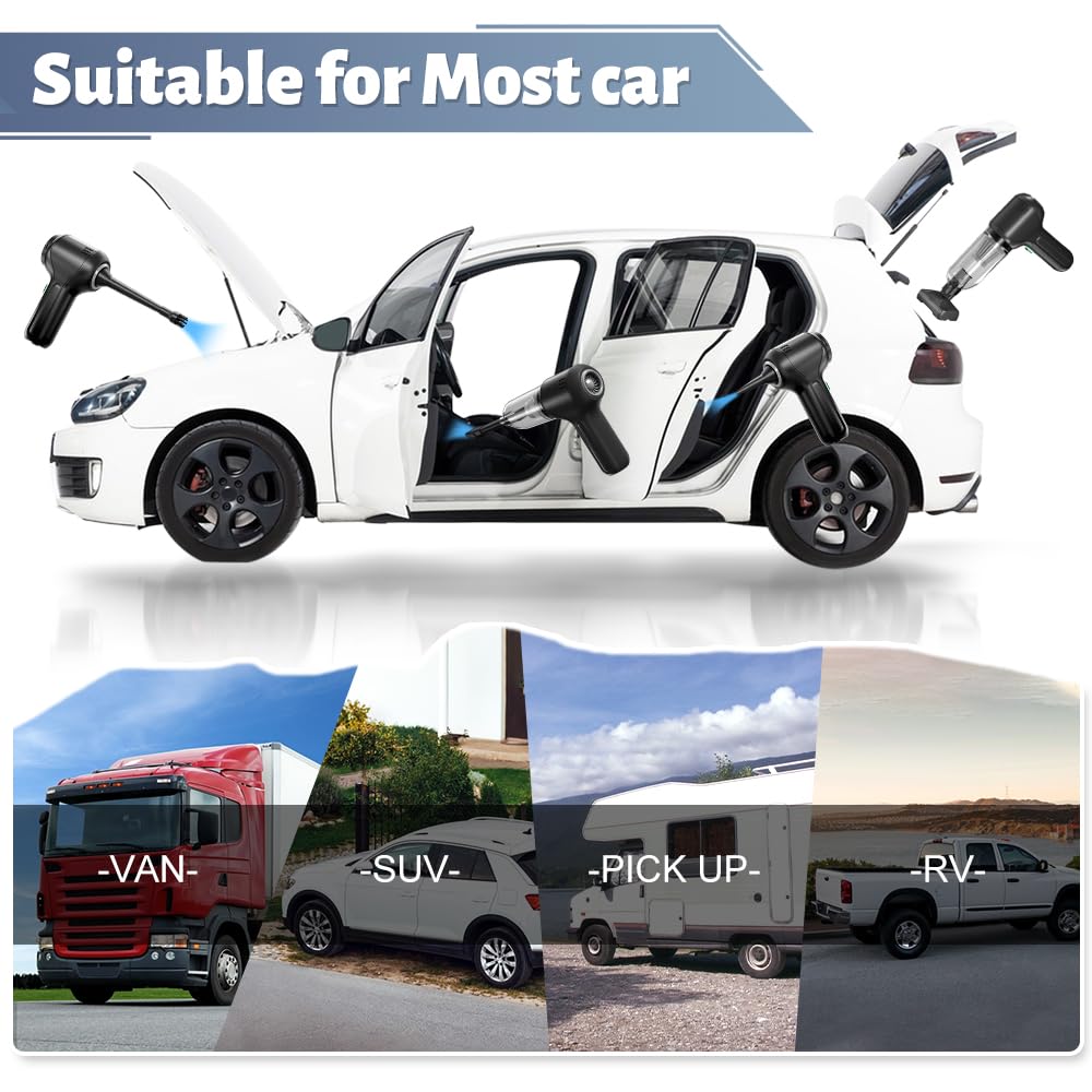 Cordless Handheld Vacuum & Air Duster – 4-in-1 Mini Car Cleaner with LED Light