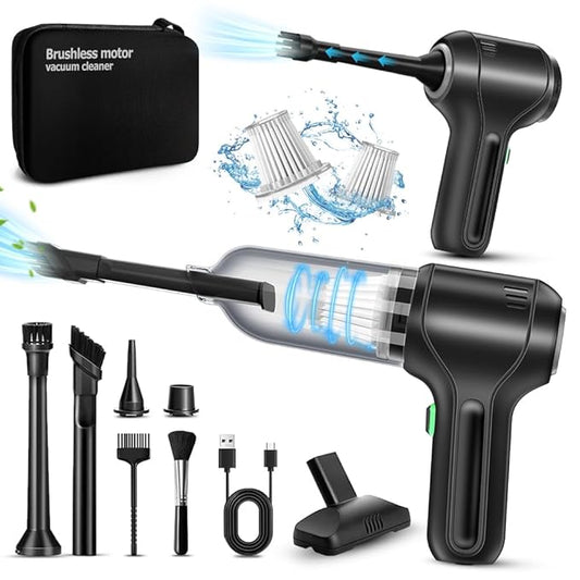 Cordless Handheld Vacuum & Air Duster – 4-in-1 Mini Car Cleaner with LED Light