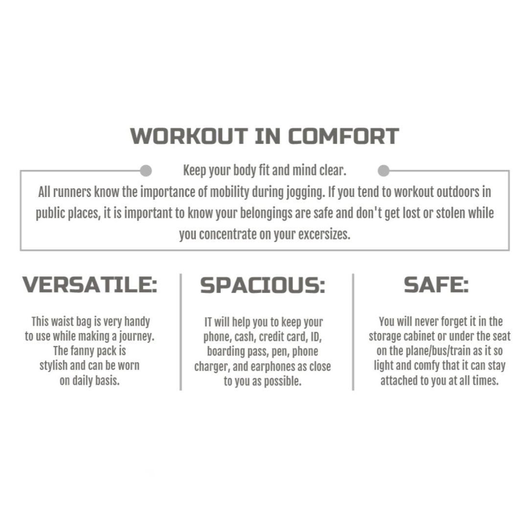 Running Belt Fanny Pack w/Secure Zipper Pouch and Adjustable Strap - Stretchy