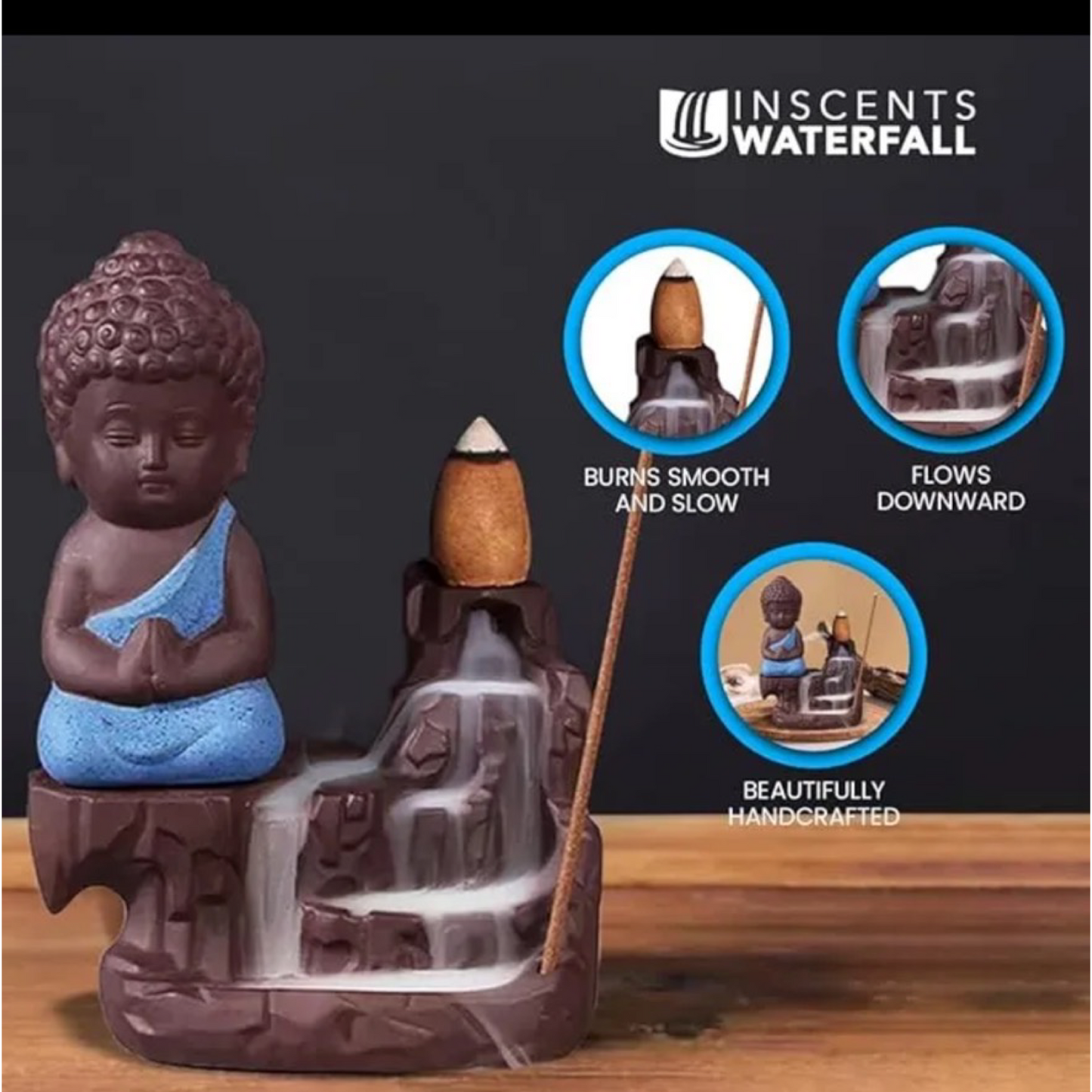 5" Buddha Incense Burner w/ Backflow Design - 10 Incense Cones Included